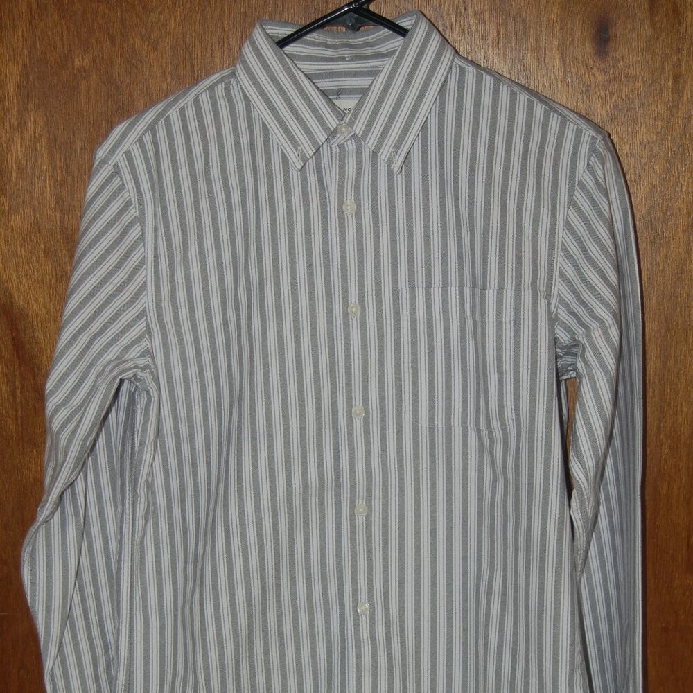 Club Monaco Grey/White Striped Button Down Shirt, Cotton, Slim Fit, Size XS